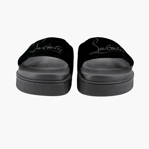 Christian Louboutin 'Navy Pool' Slide Sandals Size 37 US 7 Black Velvet Logo 26 - Picture 6 of 12